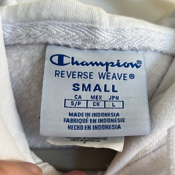 Champion Men’s Reverse Weave Hooded Sweatshirt Size S White Logo Unisex - Picture 3 of 8